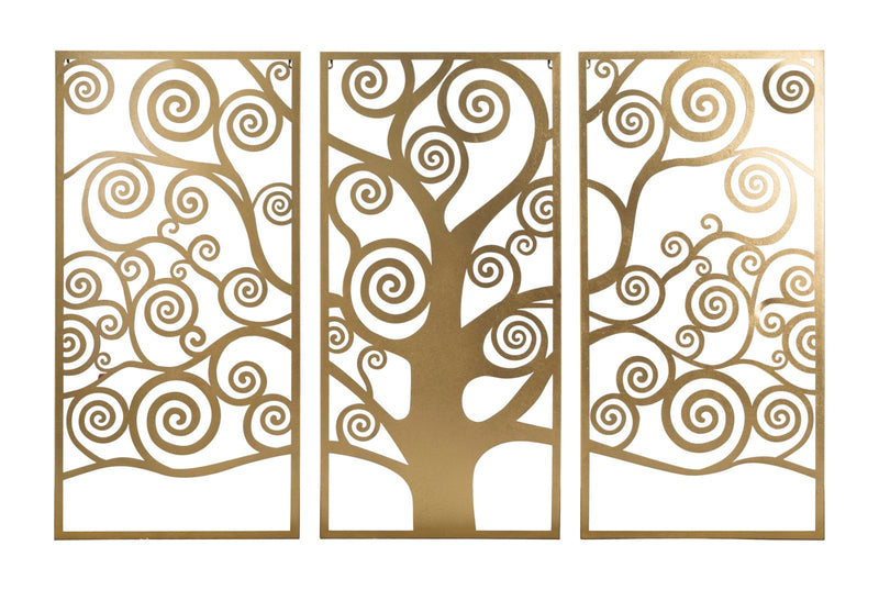 Pannello per parete set 3 pezzi in metallo dorato albero della vita cm 165x2x110h