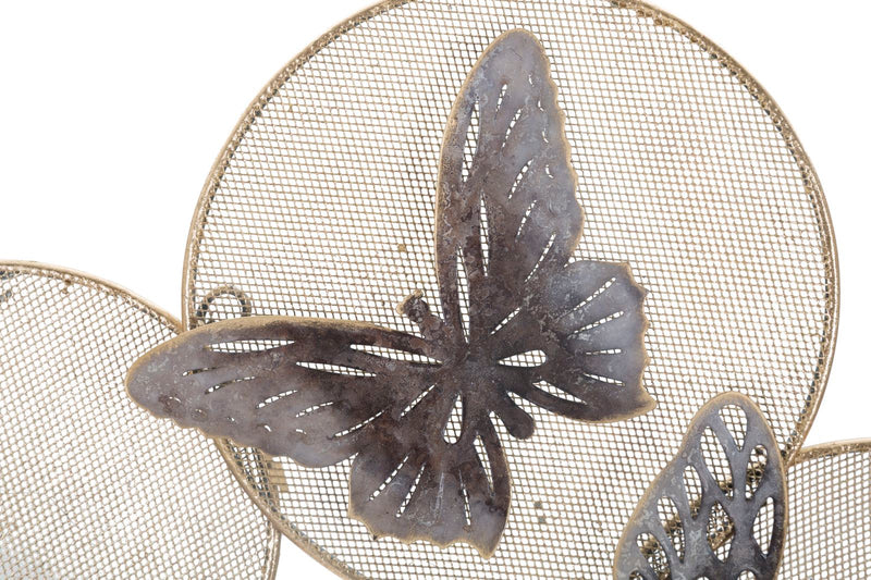 Pannello da appendere decorativo in metallo dorato con farfalle cm 66x5x39h