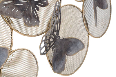 Pannello da appendere decorativo in metallo dorato con farfalle cm 66x5x39h