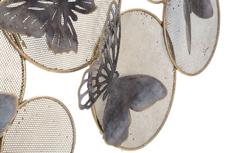 Pannello da appendere decorativo in metallo dorato con farfalle cm 66x5x39h