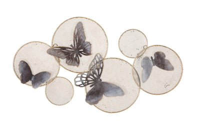 Pannello da appendere decorativo in metallo dorato con farfalle cm 66x5x39h