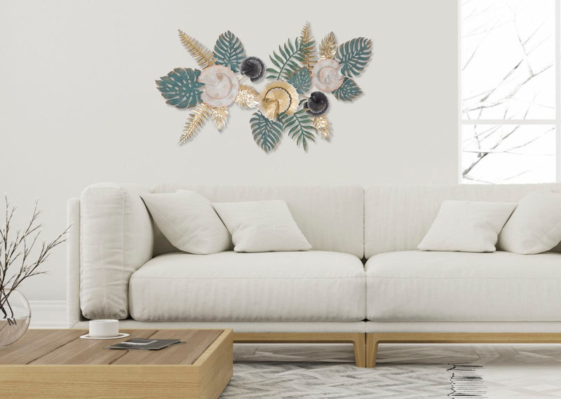 pannello moderno in metallo 3D con fiori e foglie