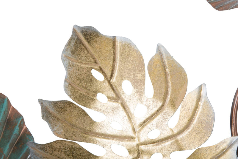 Decorazione a parete in metallo 3D con foglie colorate cm 117x4x62h