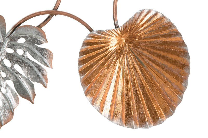 Decorazione a parete in metallo 3D con foglie colorate cm 117x4x62h
