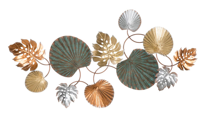 Decorazione a parete in metallo 3D con foglie colorate cm 117x4x62h