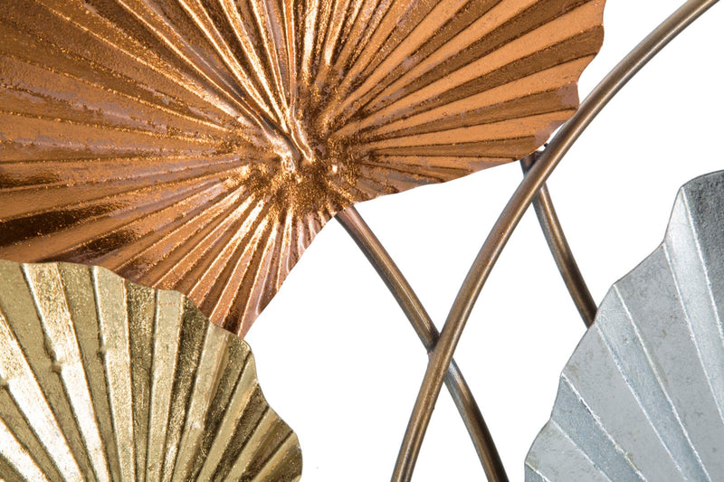 Decorazione a parete in metallo 3D con foglie colori oro argento e bronzo cm 57x5x96h