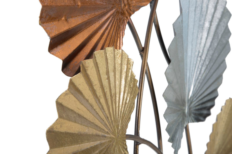 Decorazione a parete in metallo 3D con foglie colori oro argento e bronzo cm 57x5x96h