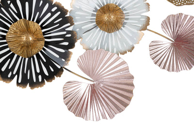 Decorazione a parete composizione fiori e foglie in metallo 3D cm 106x6x60h