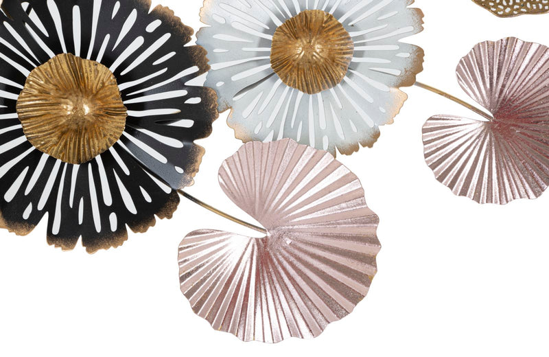 Decorazione a parete composizione fiori e foglie in metallo 3D cm 106x6x60h