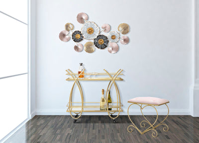 Decorazione a parete composizione fiori e foglie in metallo 3D cm 106x6x60h