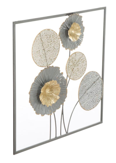 Pannello moderno quadretto da parete in metallo con fiori lavorati cm 50x3x50h