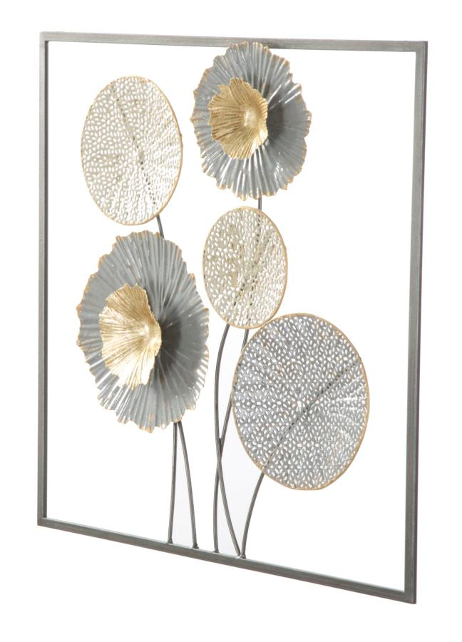 Pannello moderno quadretto da parete in metallo con fiori lavorati cm 50x3x50h