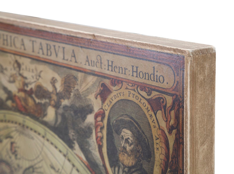 Quadro pannello decorativo in legno con mappamondo cm 120x3x80h