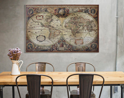 Quadro pannello decorativo in legno con mappamondo cm 120x3x80h
