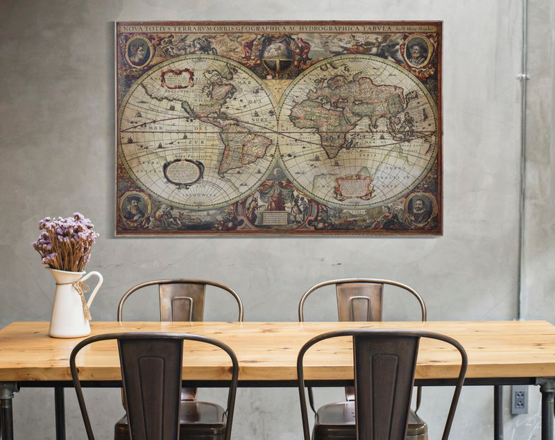 Quadro pannello decorativo in legno con mappamondo cm 120x3x80h