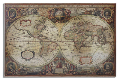 Quadro pannello decorativo in legno con mappamondo cm 120x3x80h
