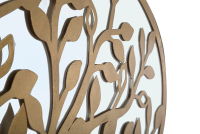 Pannello ovale in metallo dorato e specchio con albero della vita cm 120x2x60h