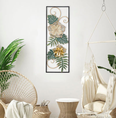 Pannello verticale in metallo 3D colorato con fiori cm 31x4x90h
