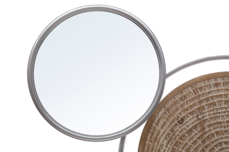 Pannello decorativo stile etnico in legno e metallo con specchio cm 107x8x77h