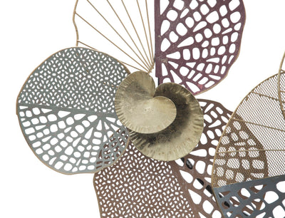 Decorazione a parete in metallo 3D con foglie in metallo cm 91x7x45h