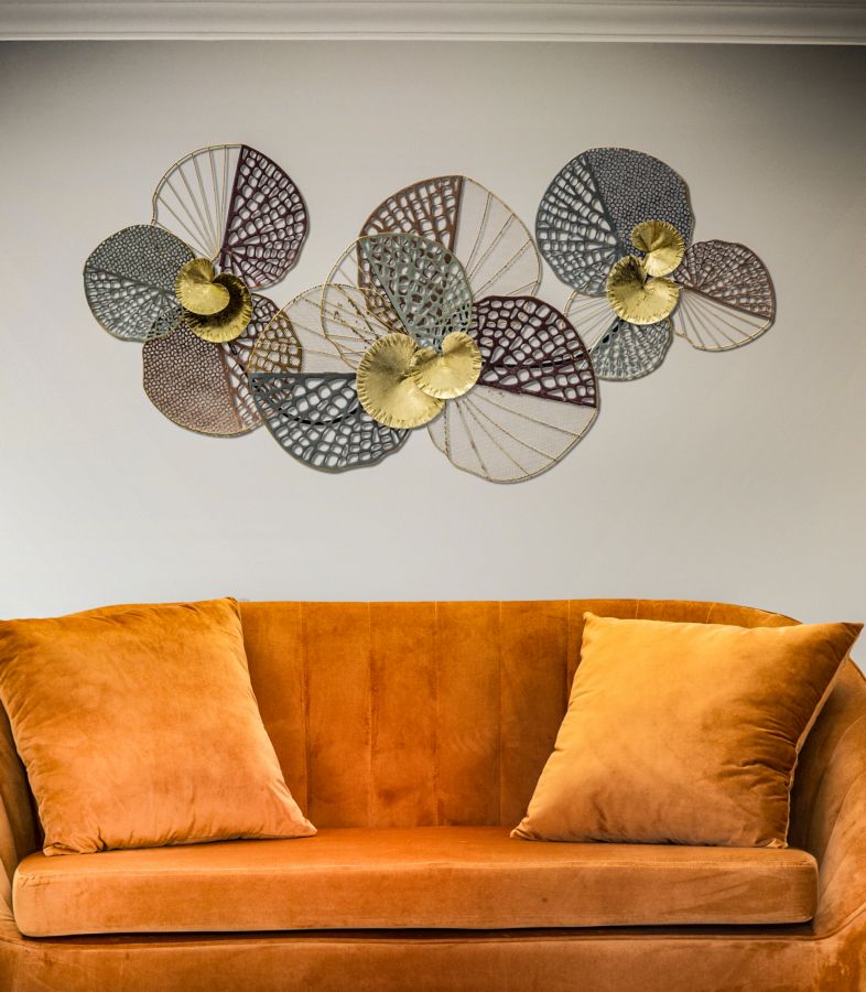 Decorazione a parete in metallo 3D con foglie in metallo cm 91x7x45h