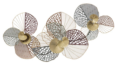 Decorazione a parete in metallo 3D con foglie in metallo cm 91x7x45h