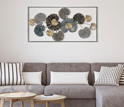 Pannello da parete decorativo in metallo 3D con foglie cm 134x8x68h