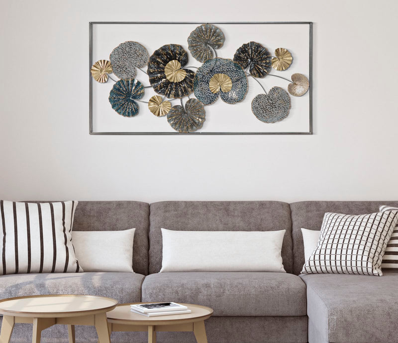 Pannello da parete decorativo in metallo 3D con foglie cm 134x8x68h