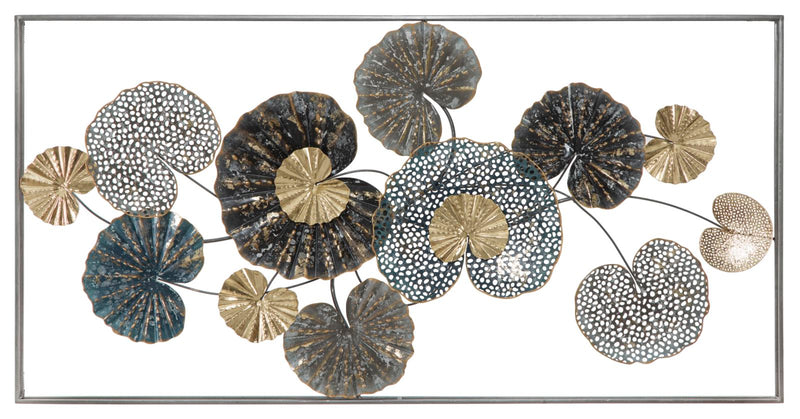 Pannello da parete decorativo in metallo 3D con foglie cm 134x8x68h