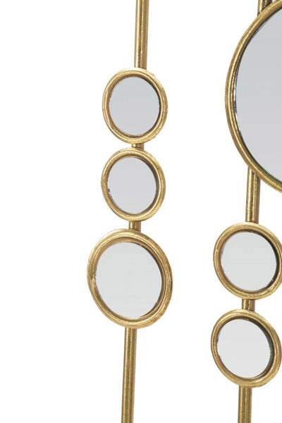 Pannello decorativo in metallo colore oro con specchietti tondi cm 35x1x90h