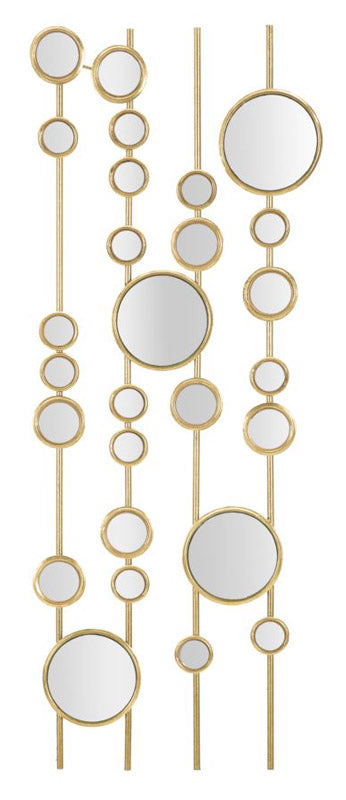Pannello decorativo in metallo colore oro con specchietti tondi cm 35x1x90h
