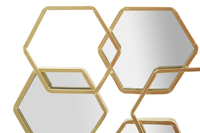 Decorazione da parete con esagoni in metallo dorato e specchietti cm 87x2x40h