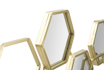 Decorazione da parete con esagoni in metallo dorato e specchietti cm 87x2x40h