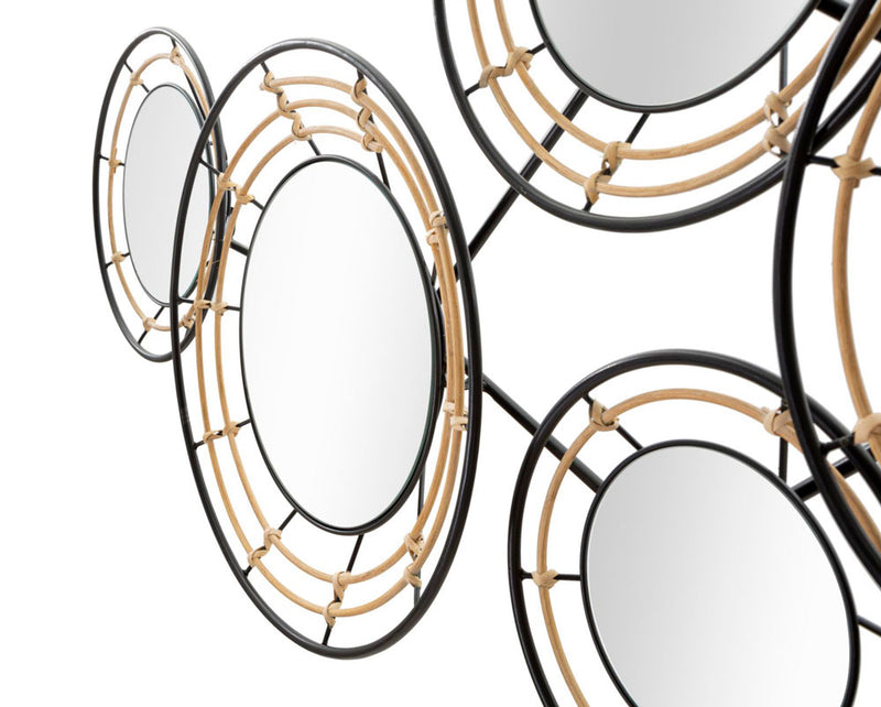 Decorazione da  parete stile industrial in metallo rattan con specchi cm 111x9x59h