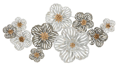 Decorazione moderna da parete in metallo con fiori cm 140x10x74h