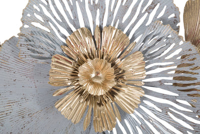 Pannello design moderno da parete in metallo con fiori in metallo 3D cm 130x8x55h