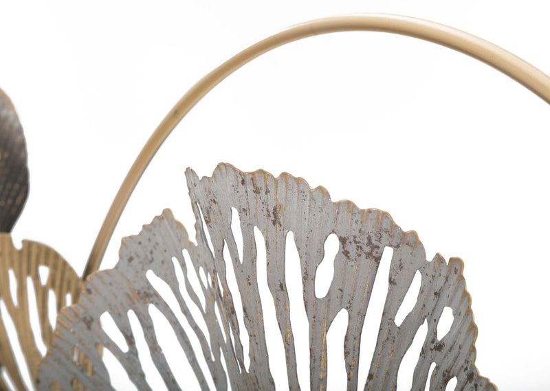 Pannello design moderno da parete in metallo con fiori in metallo 3D cm 130x8x55h