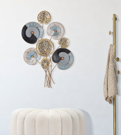 Pannello decorativo moderno in metallo 3D con fiori cm 70x5x102h