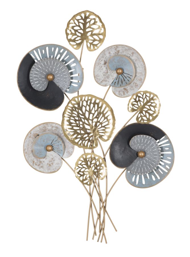 Pannello decorativo moderno in metallo 3D con fiori cm 70x5x102h