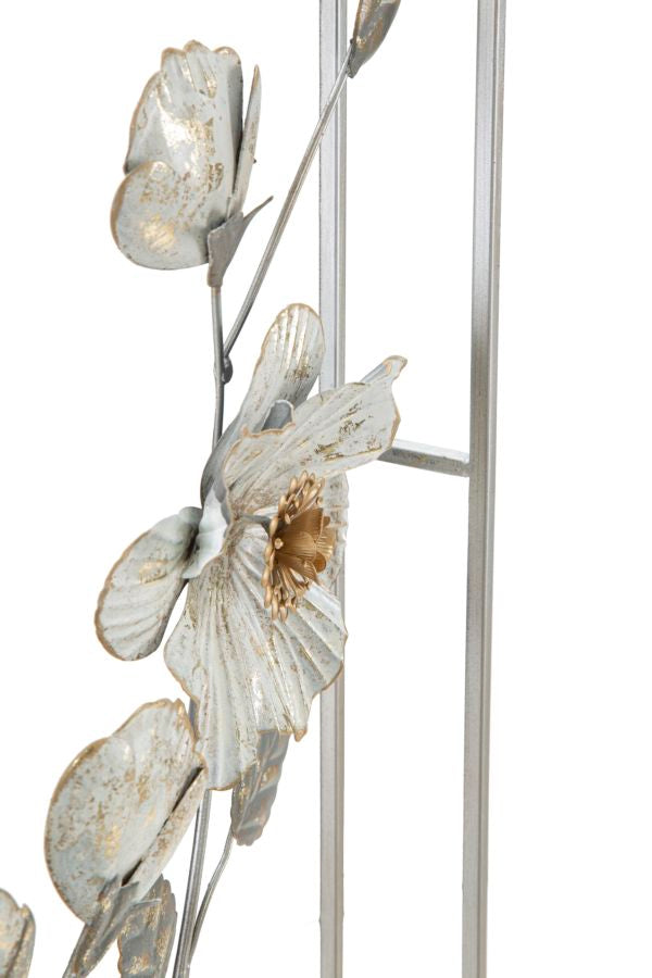 Decorazione parete moderna in metallo con fiori e cornice cm 50x5x90h