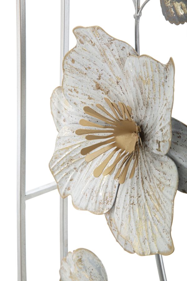 Decorazione parete moderna in metallo con fiori e cornice cm 50x5x90h