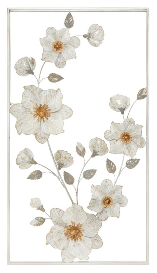 Decorazione parete moderna in metallo con fiori e cornice cm 50x5x90h