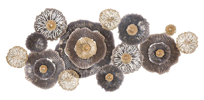 Decorazione da parete moderna con fiori in metallo in tridimensionale cm 167x7x73h