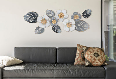 Pannello decorativo per parete in metallo con fiori cm 87x5x33h