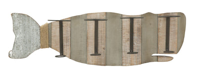 Pannello portabottiglie da parete modello balena in legno e ferro cm 80x12,5x25h