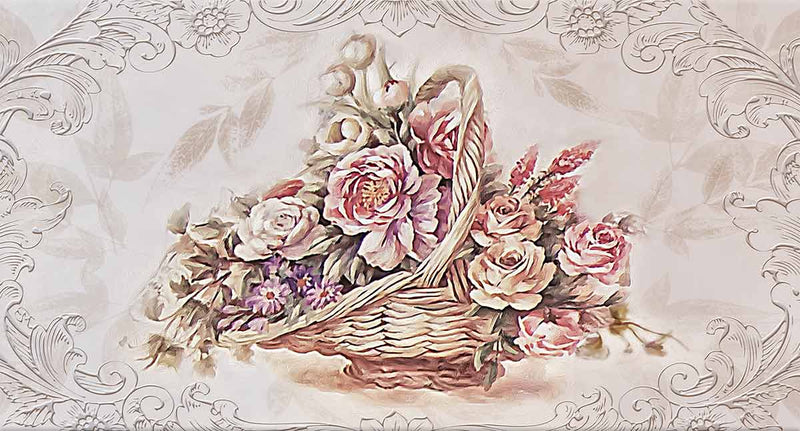 Pannello da parete quadro design moderno cesto con fiori stampa su tela - varie misure
