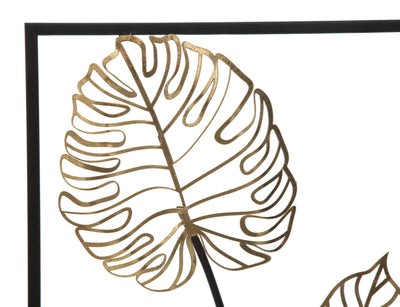 Pannello decorativo verticale in metallo con foglie colore oro cm 31x2x90h