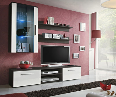 Vinicio - Parete moderna da soggiorno mobile tv e vetrina rovere o wengè - vari colori