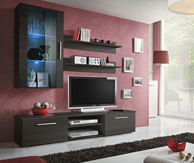 Vinicio - Parete moderna da soggiorno mobile tv e vetrina rovere o wengè - vari colori