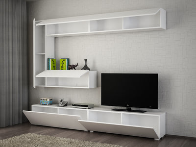 Parete attrezzata elegante in legno bianco opaco con mensole libreria cm 240x32x121h